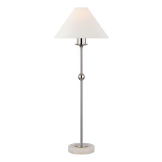 Chapman & Myers by Visual Comfort Signature Caspian Medium Accent Lamp in Polished Nickel and Alabaster with Linen Shade For Sale