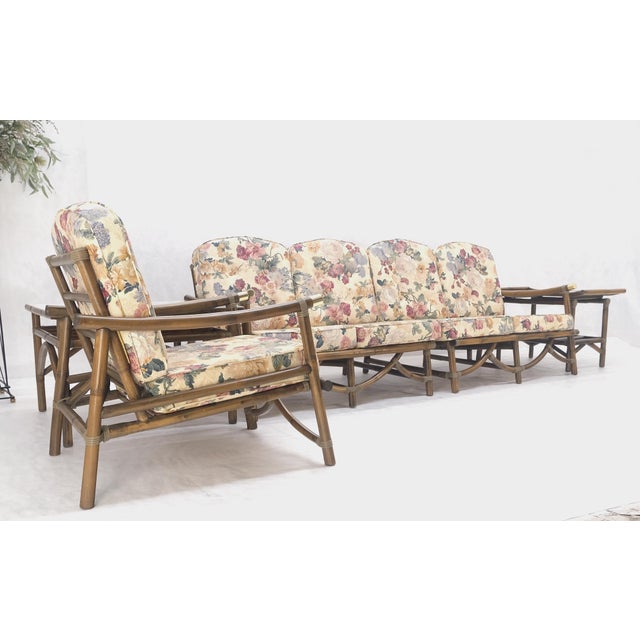 Vogue Rattan Bamboo c1970s Sofa Matching Chair Pair of End Tables 5 Pcs Set Mint! loveseats: 31"x47"x33.5" seat height:...