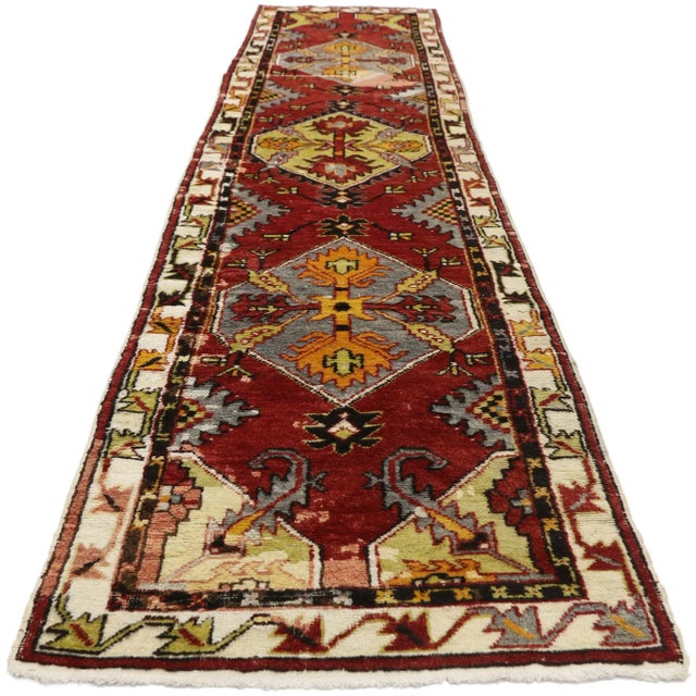 Traditional Mid 20th Century Vintage Turkish Oushak Hallway Runner 02'06 X 11'07 For Sale - Image 3 of 10