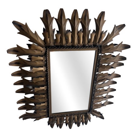 Brutalist Wrought Iron Sunburst Mirror, 1960s For Sale