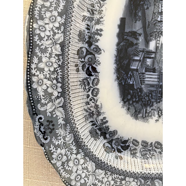 English Antique Mid-19th Century Ridgways “Grecian” Blue Transferware Graduated Platters (15”, 17”, & 19”) - Set of 3 For Sale - Image 3 of 12