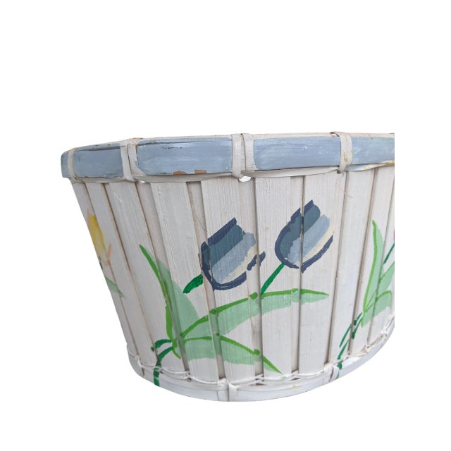 Vintage Hand Painted Tulip Easter Basket With Handle For Sale - Image 4 of 14