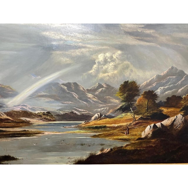 Slate Gray Antique Victorian Oil Painting — Snowdon, Wales — Charles Leslie (Signed & Dated 1878) Title: A Summer Shower Passing Over the Snowdon Range For Sale - Image 8 of 15
