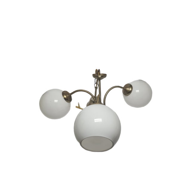Art Deco Glass and Brass Chandelier, Poland, 1970s For Sale - Image 3 of 12