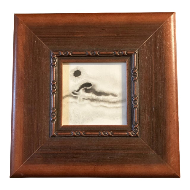 Contemporary Original Abstract Ink Painting Chunky Wood Frame For Sale