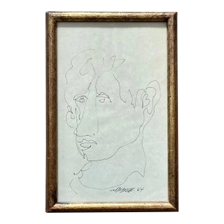 Vintage Boho 1960s Original Sketch of Man For Sale
