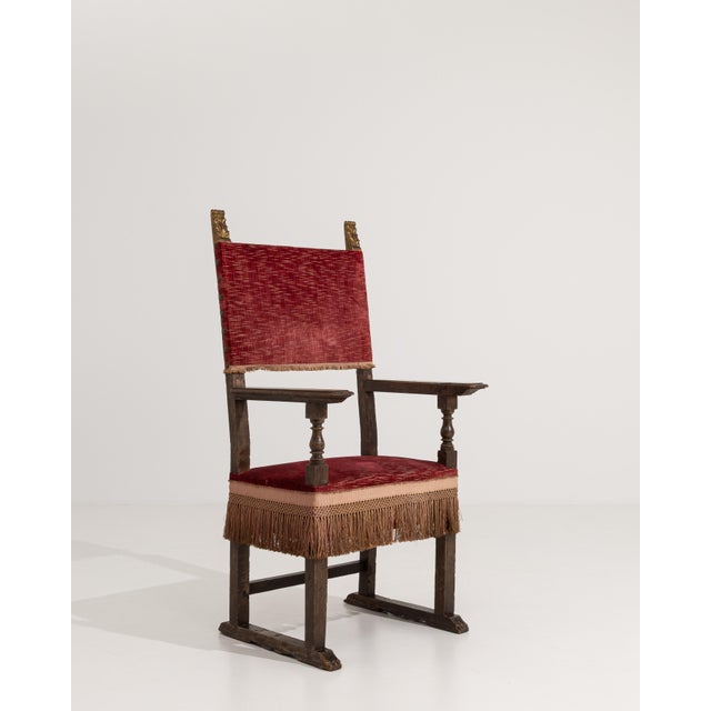 Renaissance Throne With Red Velvet Upholstery For Sale - Image 13 of 13