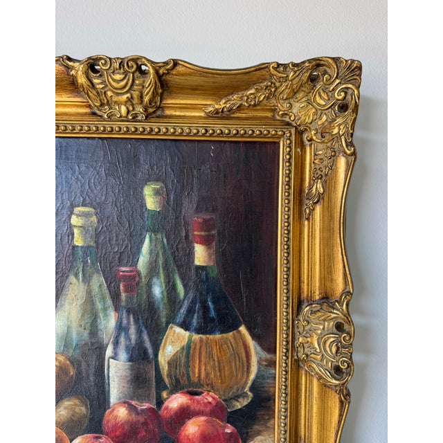 1970s Vintage Impressionist Bread, Fruit & Wine Still Life Oil on Canvas Painting in - Frame For Sale In Miami - Image 6 of 10