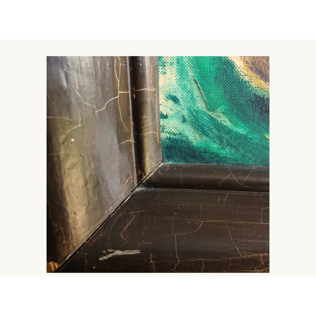 Mid 20th Century Vintage Expressionist Oil Painting – Signed “Jim Davis” – Striking Figural Composition in Green Tones For Sale - Image 5 of 10