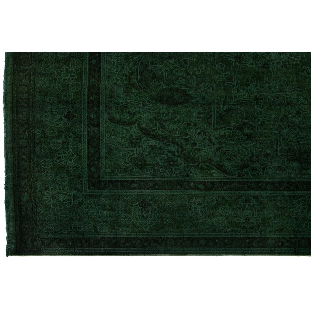 Room Size Green Overdyed Persian Designed Wool Rug With Medallion Motif For Sale In New York - Image 6 of 10
