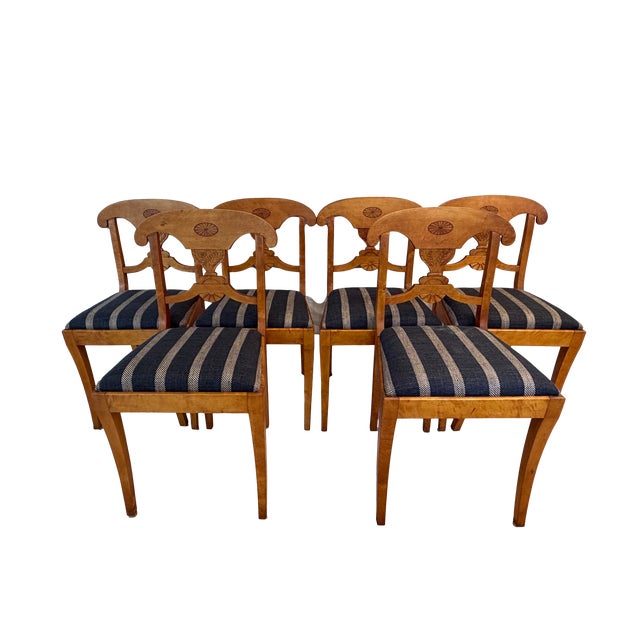 19th C Swedish Biedermeier Flame Birch Dining Chairs - Set of 6 For Sale - Image 11 of 11