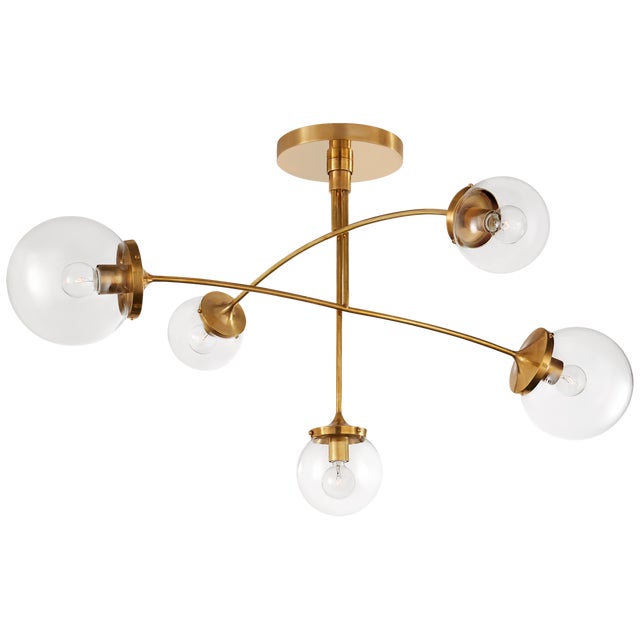 Kate Spade New York for Visual Comfort Signature Prescott Medium Mobile Chandelier in Soft Brass with Clear Glass For Sale