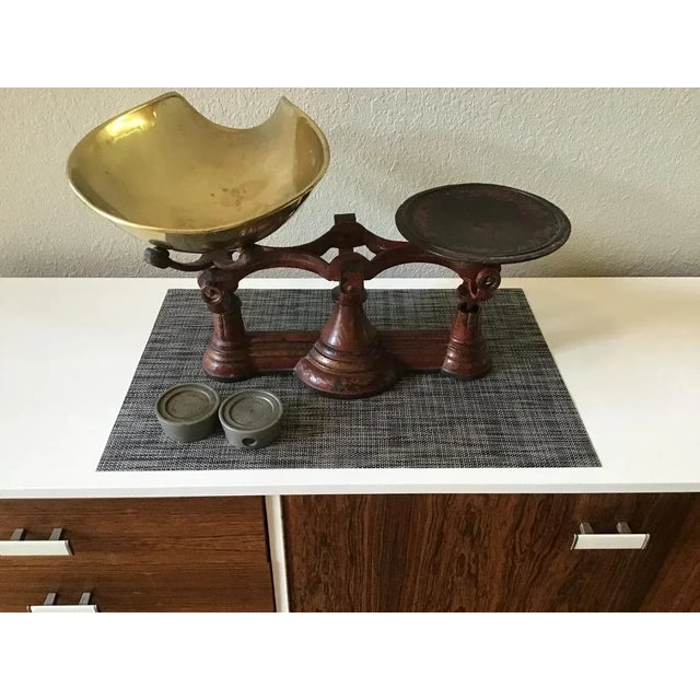 Vintage Red Balance Scale with Tray For Sale - Image 6 of 10
