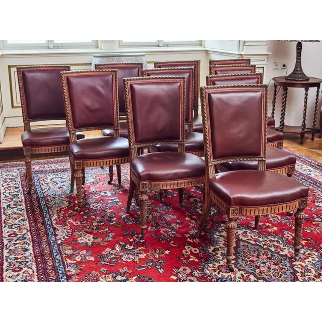 Antique Louis XVI Chairs in Carved Leather, Set of 10 For Sale - Image 14 of 16