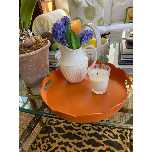 Hand Painted Lacquered Scallop Tray Orange For Sale - Image 4 of 12