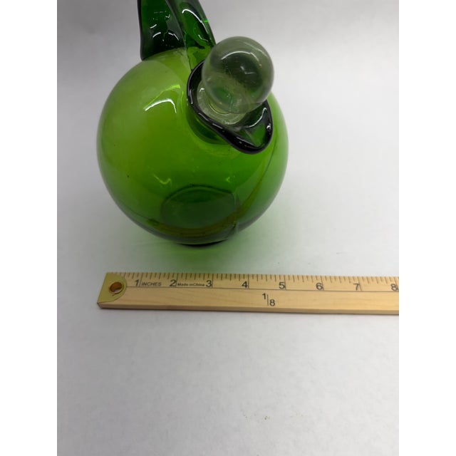 Mid-Century Modern 1960s Mid-Century Modern Hand-Blown Green Glass Globe Cruet Set With Stopper For Sale - Image 3 of 6