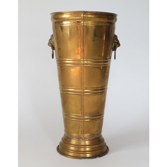 Metal Vintage Brass Lion Head Umbrella Stand W/ Intricate Medallion For Sale - Image 7 of 13