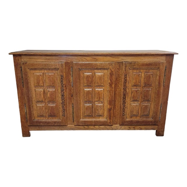 Mid-20th Century Spanish Revival Oak Paneled Credenza For Sale