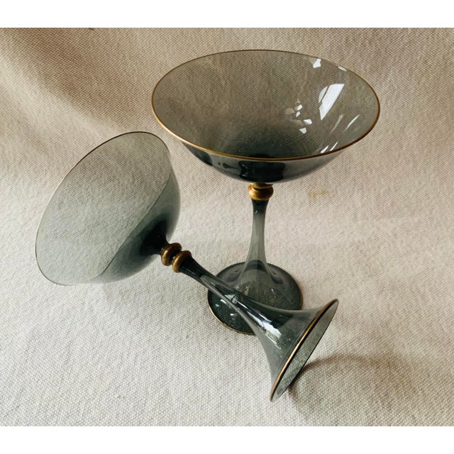 Gray French Crystal Champagne Coupes - Set of 2 For Sale - Image 8 of 18