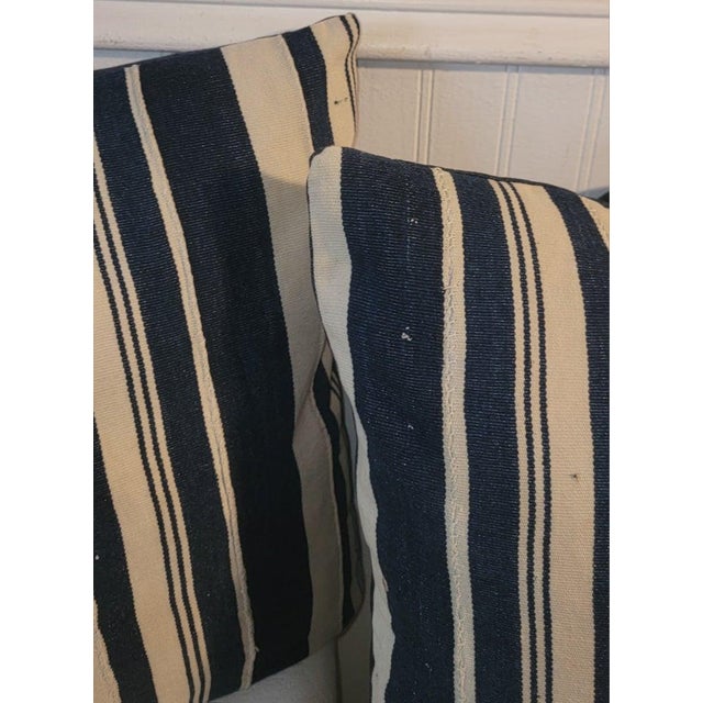 Vintage Blue and White linen Fabric newly made into pillow with linen backing and a custom down and feather insert.