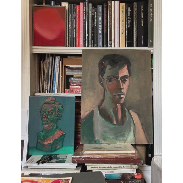 Vintage 1950s Expressionist Portrait of Young Man by Stephen Robin, Oil on Board. In fair condition with wear consistent...