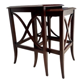 Pair of Mahogany Nesting Tables With Curved X-Form Base, Transitional Style For Sale