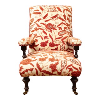 20th Century English Style Red/Orange and Cream Needlework Armchair by Lee Jofa For Sale