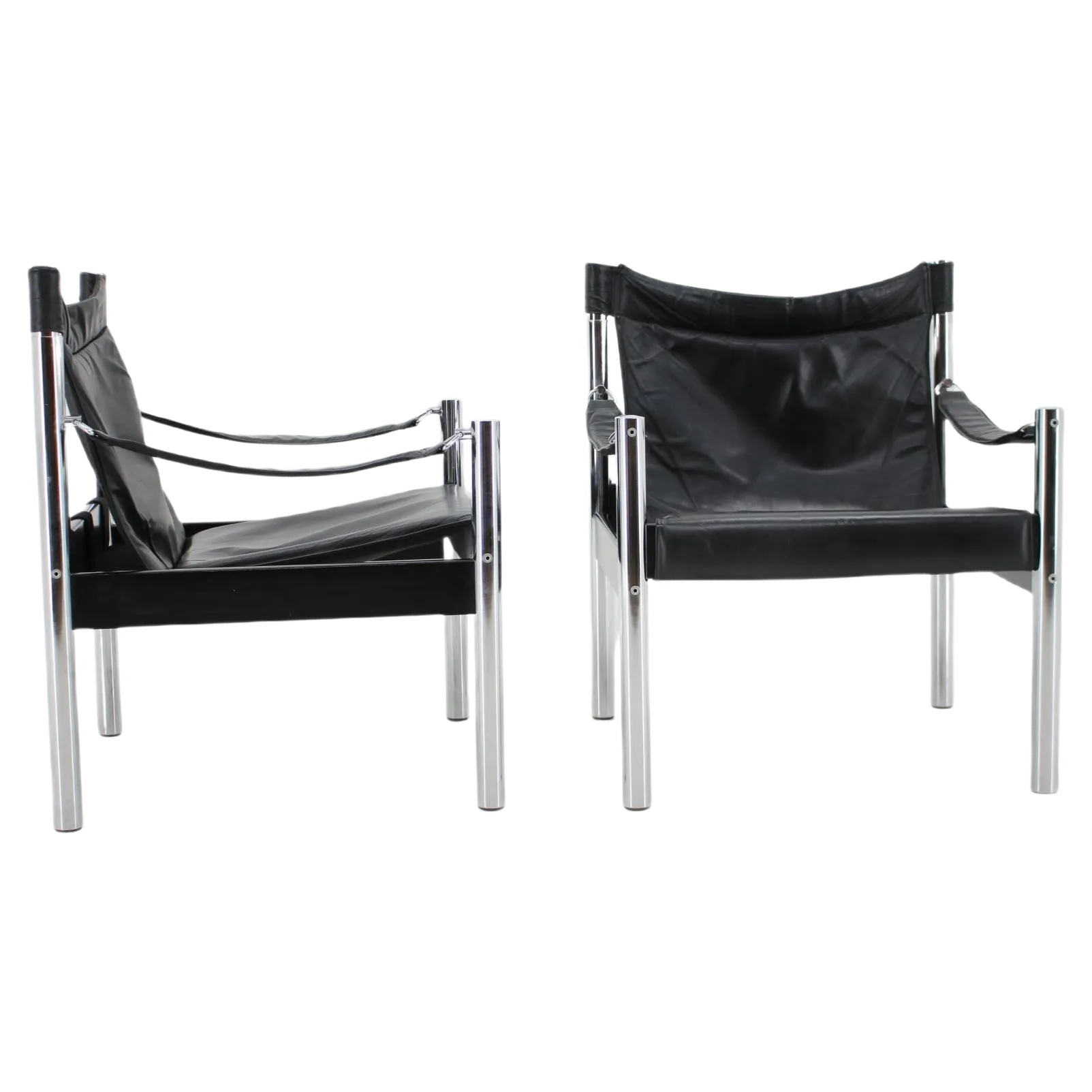 JOHANSON DESIGN サファリチェア Set of Black Leather & Chrome Safari Chair by Johanson Design