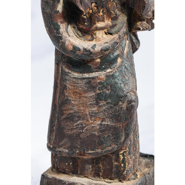 Carved Wood Madonna With Child Painted Polychrome Santos Statue Sculpture For Sale - Image 9 of 14