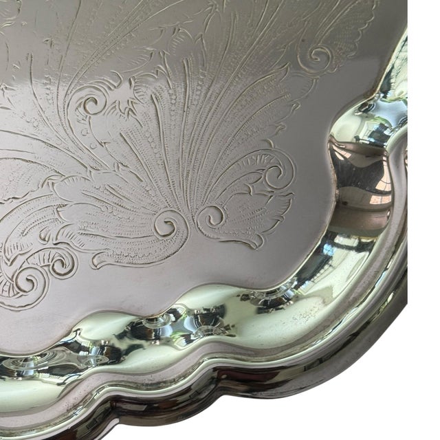 Silver Large Vintage f.b. Rogers Silverplate Footed Butler’s Serving Tray - 27.5” For Sale - Image 8 of 13
