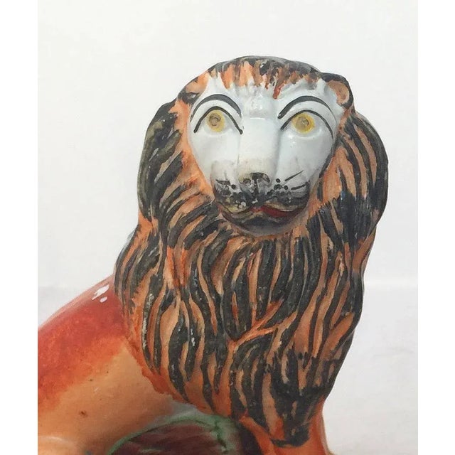 Ceramic 19th Century English Staffordshire Lions with Lambs - a Pair For Sale - Image 7 of 11