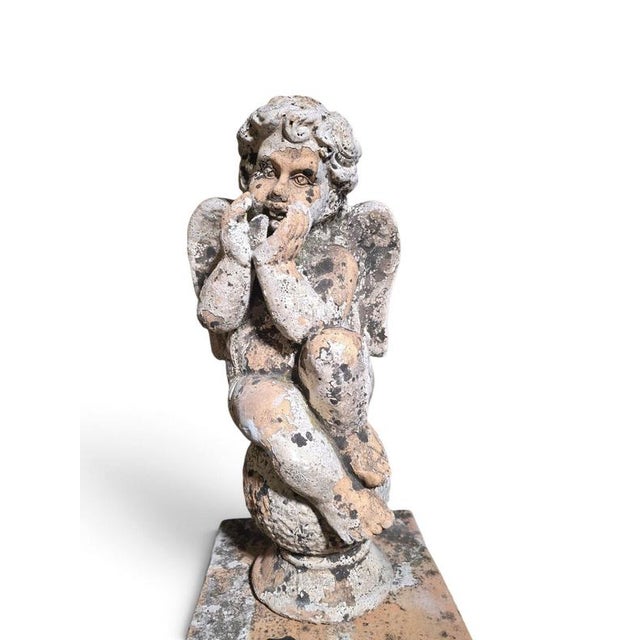 19th Century Italian Terracotta Cherub Sculptures on Pedestals, 1890, Set of 2 For Sale - Image 4 of 11