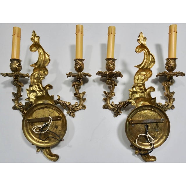 Metal Art Deco French Bronze Wall Sconces With Electrified Candelabra - a Pair For Sale - Image 7 of 11