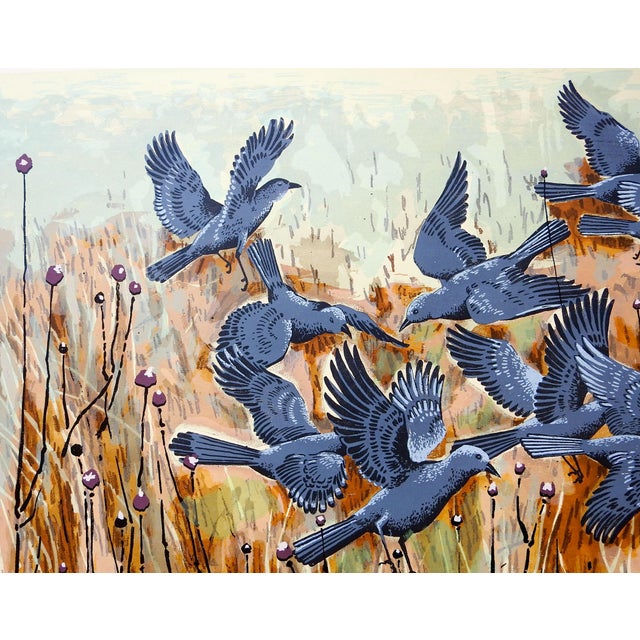 Mid 20th Century Guy MacCoy Black Birds Serigraph Print For Sale - Image 4 of 5