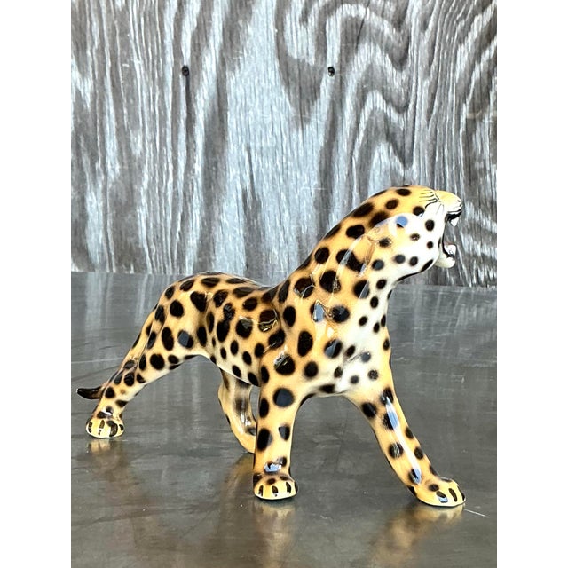 Amber Vintage Italian Glazed Ceramic Leopard Figurine For Sale - Image 8 of 11