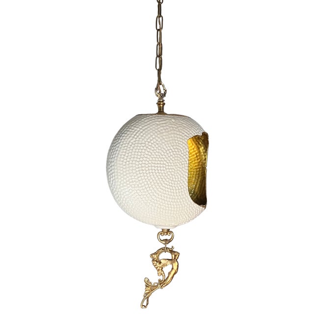 Antique Abstract Egg Shaped Shade With Sculptural Dragon Goddess Finial Pendant Light For Sale - Image 14 of 18