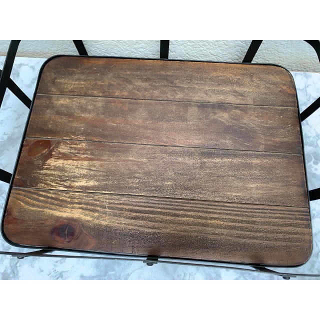 Vintage distressed Pottery Barn decor and serving tray in a chocolate wood base with a black iron or metal border and...