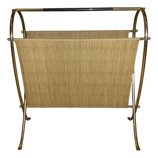 Vintage Newspaper Rack in Brass and Plastic Bamboo, 1950s For Sale