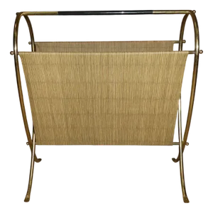 Vintage Newspaper Rack in Brass and Plastic Bamboo, 1950s