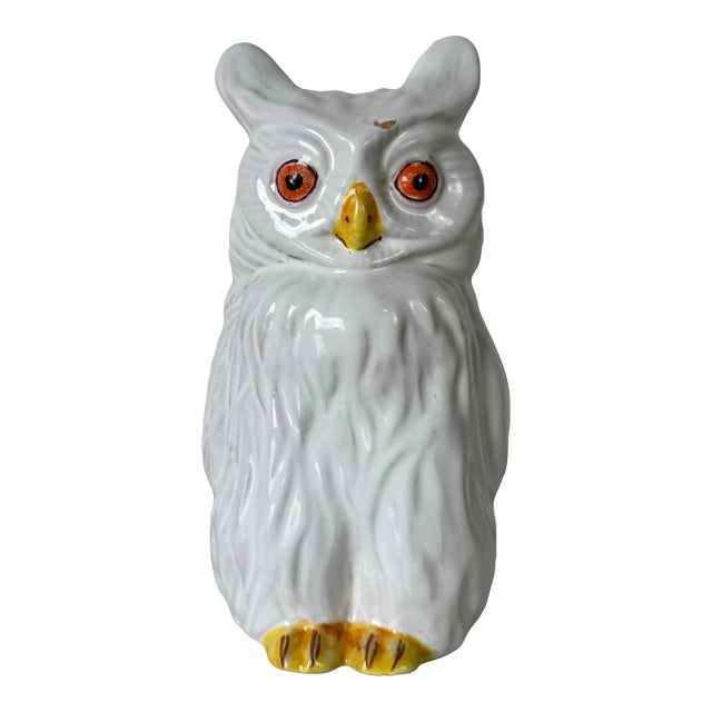 Vintage Italian White Ceramic Glazed Owl Sculpture/ Sold For Sale