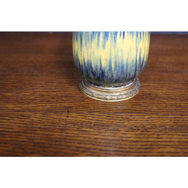 Art Pottery Drip Glaze Vase With Bronze Base, Signed Page For Sale - Image 9 of 9