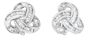 2 Carat Knot Style Diamond Baguette Clip On Earrings, 2 Pieces