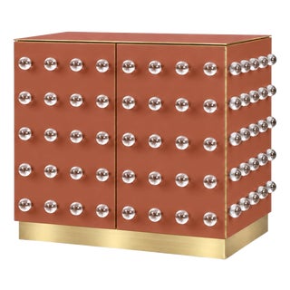 Terracotta Murano Glass 90-Sphere Cabinet with Low Brass Plinth from Justfurnituress SRL For Sale