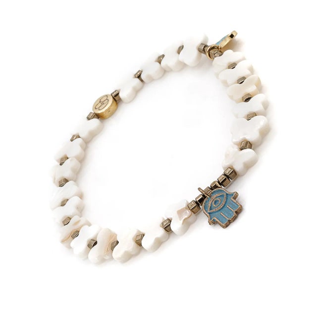 Early 21st Century Hamsa Hand Butterfly Beaded Pearl Anklet For Sale - Image 5 of 7