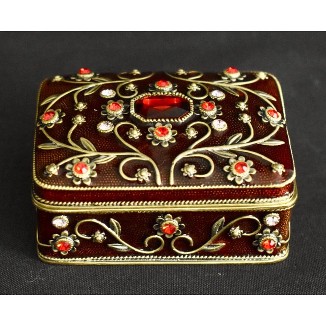 Vintage Two's Company Jeweled Enamel Trinket Box Burgundy Red Victorian Ornate For Sale In Philadelphia - Image 6 of 16