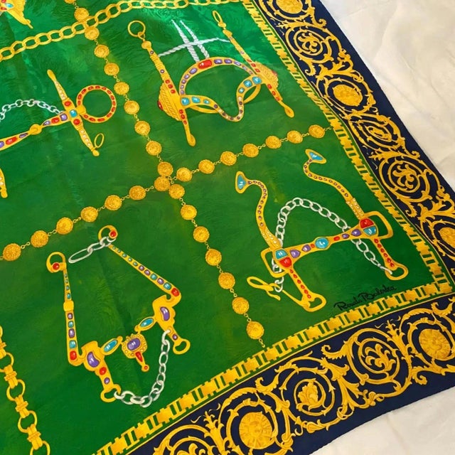 1980s Vintage Silk Color Italian Scarf Foulard by Renato Balestra For Sale - Image 10 of 11