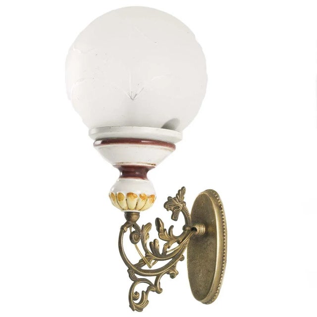 Couple wall art nouveau top 900 in ceramics bassano, bronze and shade in blown glass and blasted decorated with manual...