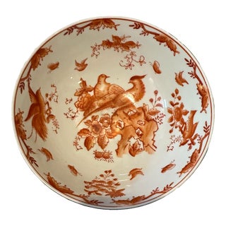 Vintage Hand-Painted Japanese Lj Porcelain Bowl With Orange Bird and Floral Pattern For Sale