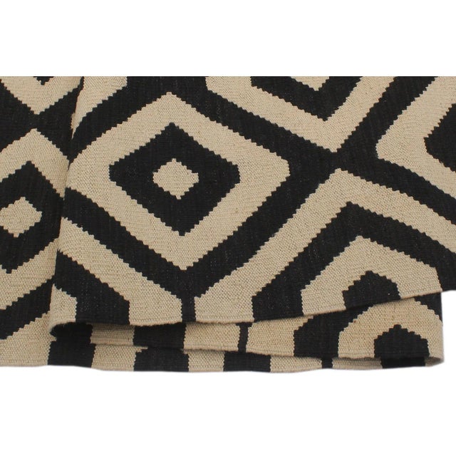 Textile Modern Kilim Beige Black Wool Rug - 6'6" X 9'7" For Sale - Image 7 of 7