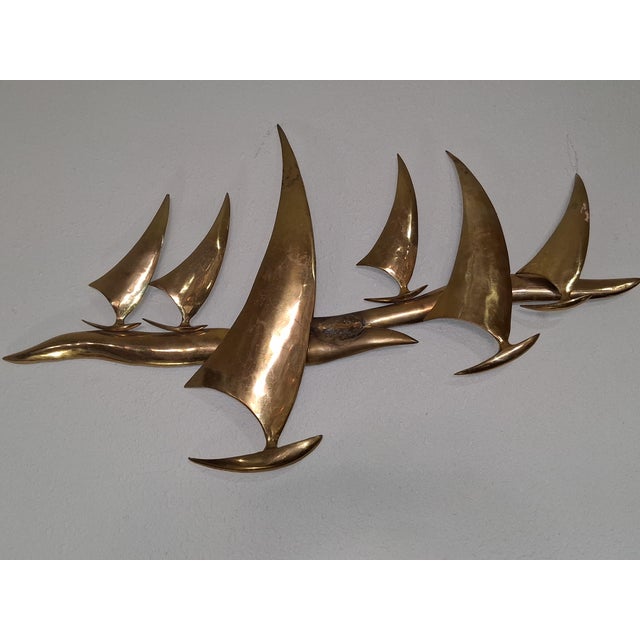 Brass Mid-Century Brass Nautical Sailboat Wall Hanging Signed Bijan For Sale - Image 8 of 8